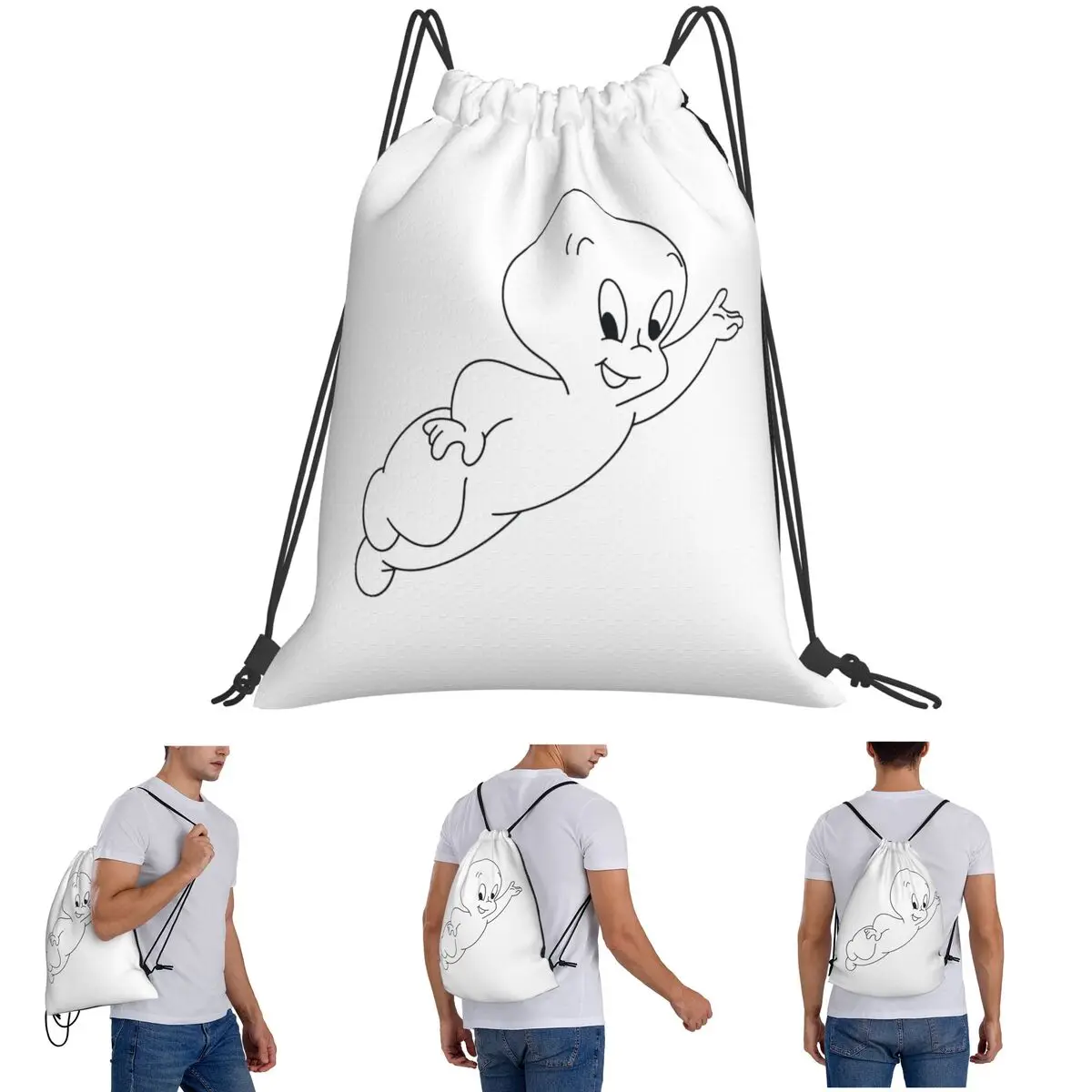 Casper The Friendly Ghost 90s Backpacks Casual Drawstring Bags Sports Bag Book Bags for Man Woman School