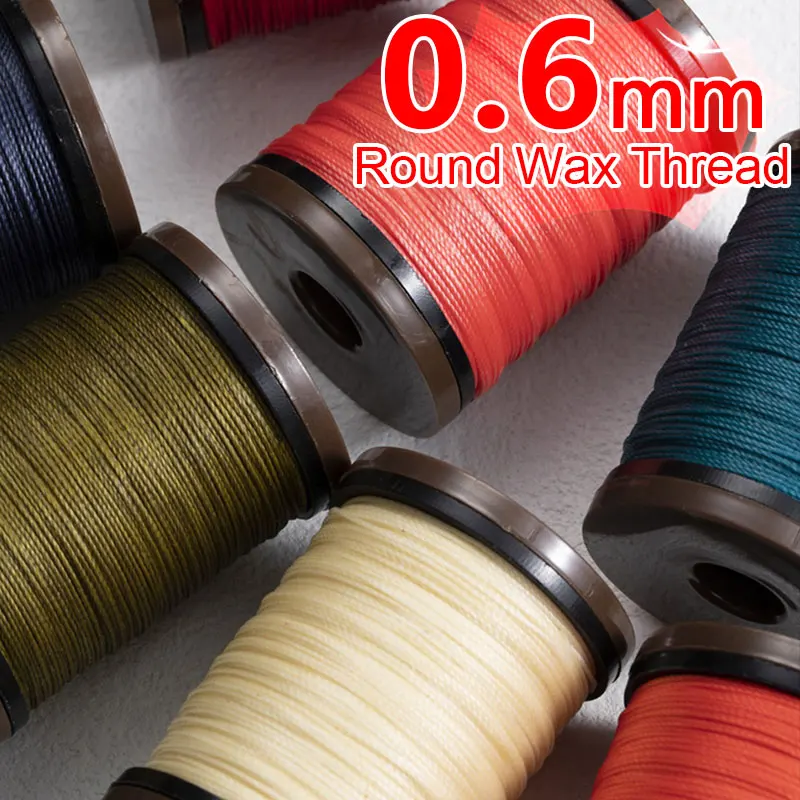 Round Waxed Thread 0.6mm Diameter for Leather Craft Polyester Cord Wax Coated Strings Braided Wallet Saddle DIY Apparel Sewing