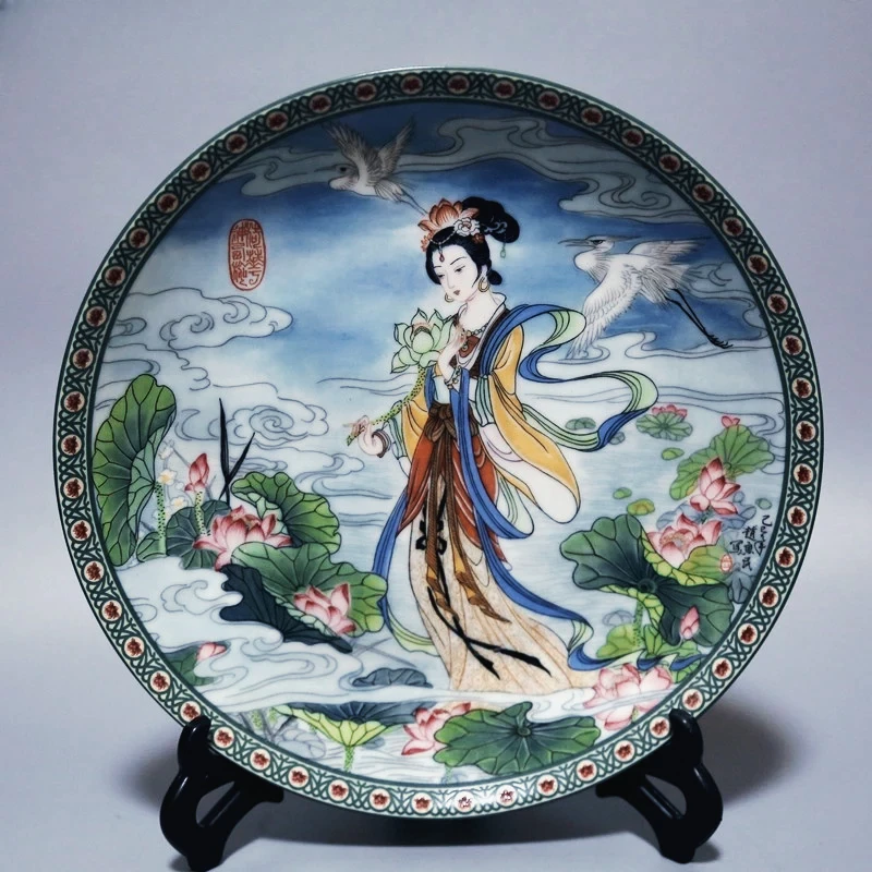 

Jingdezhen Factory Porcelain Ceramic Decorative Plate Lotus Fairy China Hundred Flower Fairy Theme Mythical Art