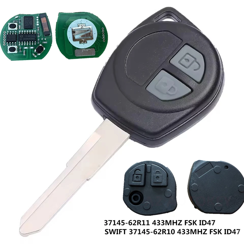 

KEYECU Replacement Complete Head Remote Key Fob 2 Button 433MHZ ID47 for Suzuki Swift Uncut Blade HU87 37145-62R11 37145-62R10