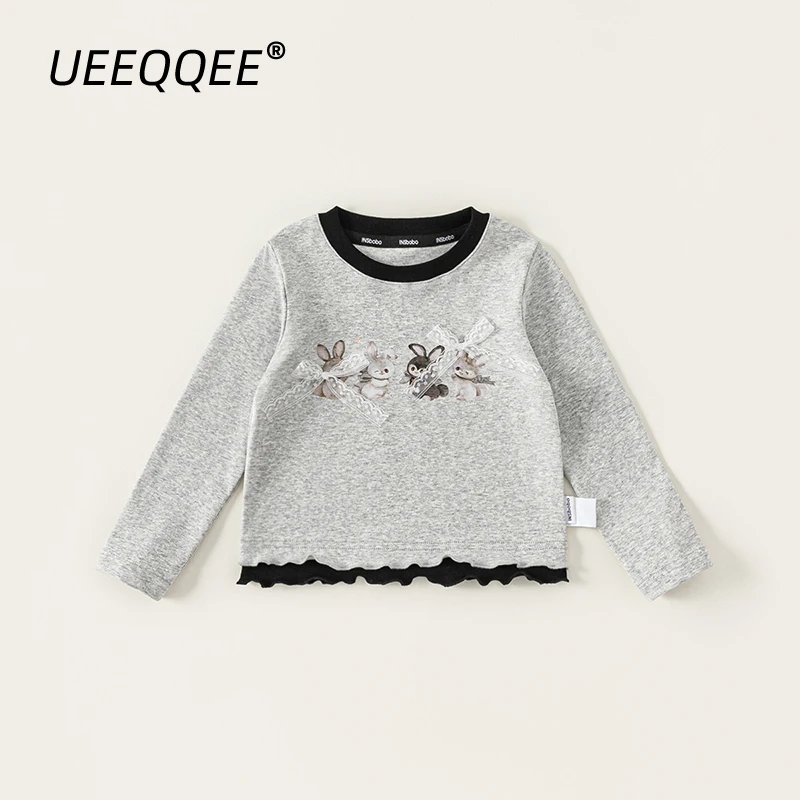 

Spring Autumn Children T-Shirts 1-10Y Girls Lace Bow Cartoon Long Sleeve T Shirts Korean Tops Tees Toddler Wear For Kids Clothes