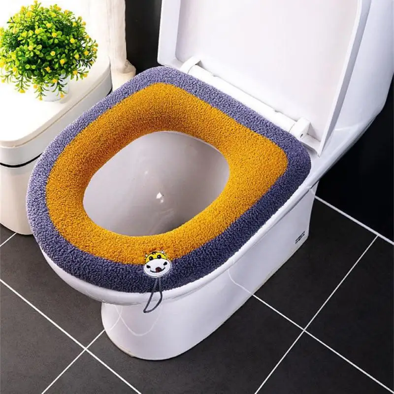 Toilet Seat Cushion Bathroom Toilet Lid Accessories Universal Toilet Seat Cover Pumpkin Pattern Closestool Mat Soft Warm