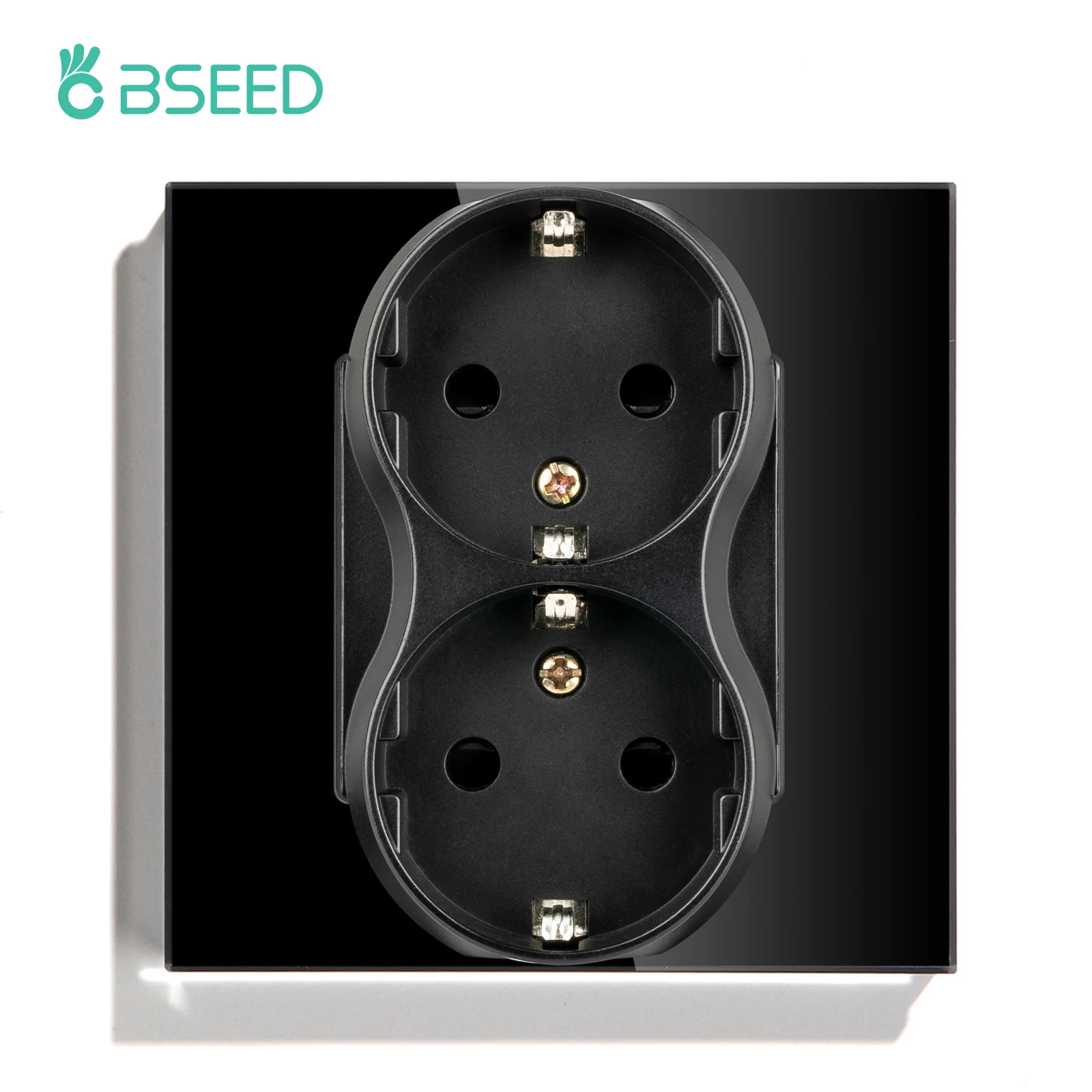 BSEED Touch-Lichtschalter, Steckdose, Glas, 1/2/3 Gang, Touchscreen-Schalter, Steckdose, max. 300 W/Gang, LED-Schalter, Steckdose, Schwarz