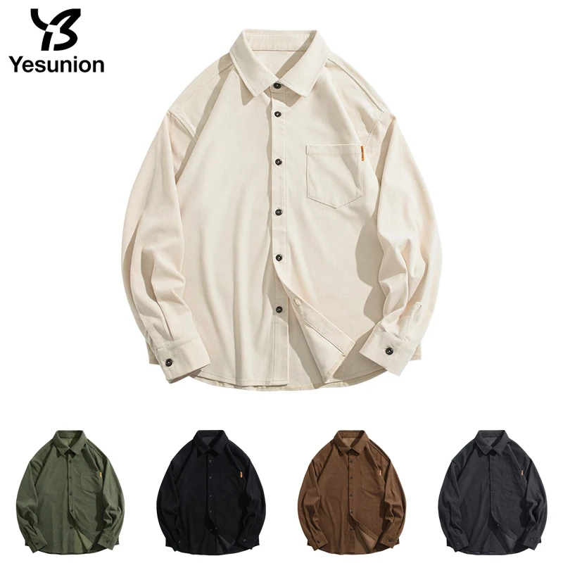 

Solid Color Corduroy Vintage Shirt for Women/Men Y2K America Style Good Quality Dense Coats Korean Fashion Streetwear Blouses