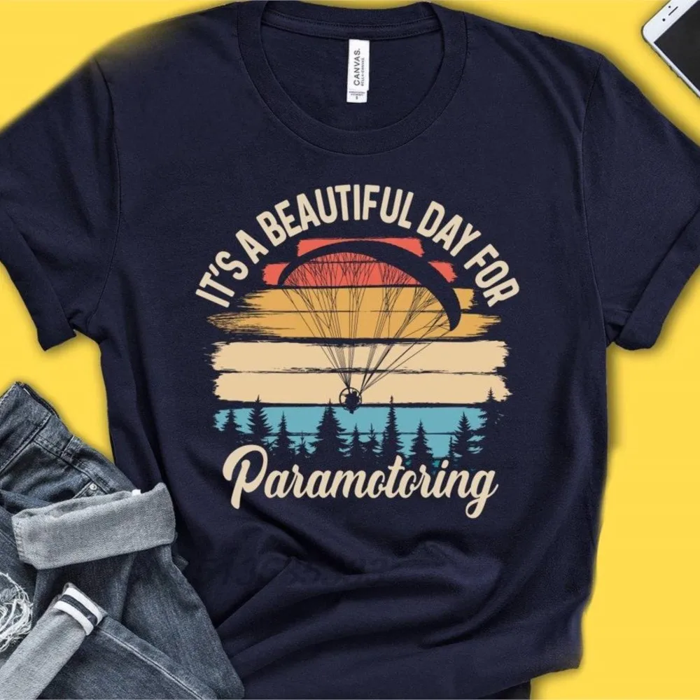 Beautiful Day for Paramotoring Women Para Retro Printed T-shirts Scooter Scootering Unisex Vintage Cotton Tee Shirts Oversized