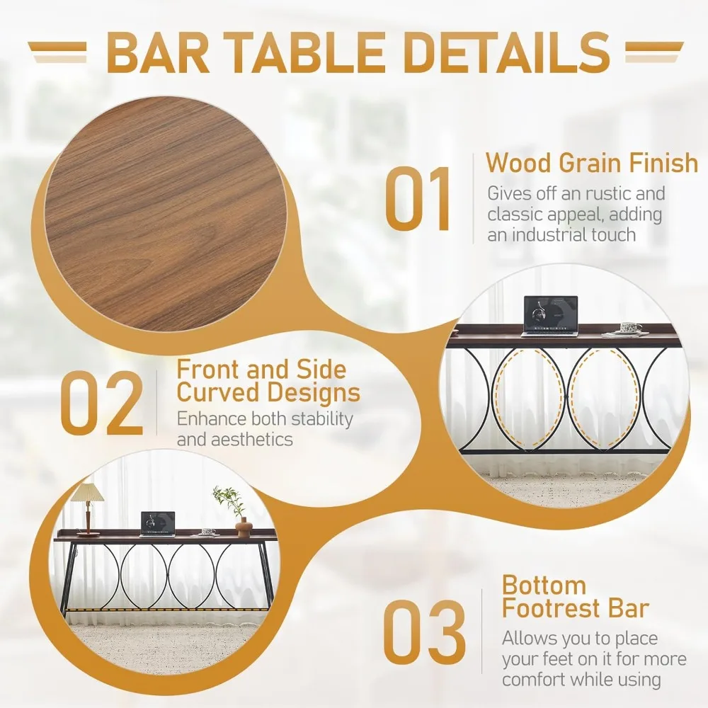 Wood Bar Height Table with Segmented Top Kitchen Breakfast Counter Table for Bistro Dining Room Living Room Brown