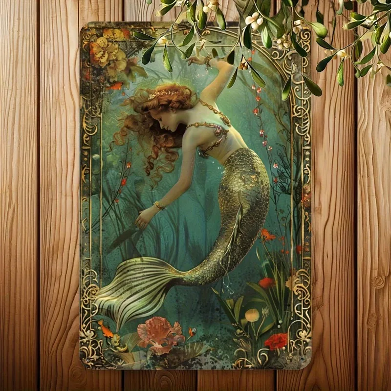 Pintura de estaño de chica sirena Vintage, 8x12 pulgadas, decoración del hogar, arte familiar, restaurante, garaje, arte de pared divertido, Material de hierro