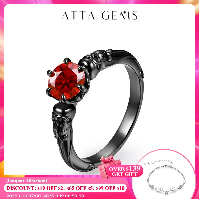 

ATTAGEMS 925 Sterling Silver Round Cut 6.5 Colorful Moissanite Ring for Women Man Halloween Christmas Personality Fine Jewelry