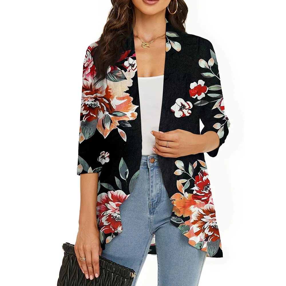 2024 Spring Jackets Women Basic Jacket Cardigan Causal Half Sleeve Print Windbreaker Lightweight Woman Jacket Coat Veste Femme