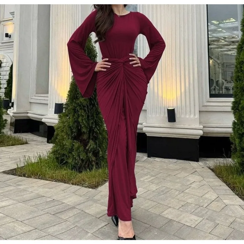 

Women's Clothing 2025 Autumn New Arrivals: Fashionable and Elegant Ruched Waist-Tie Long-Sleeve Dress for Women