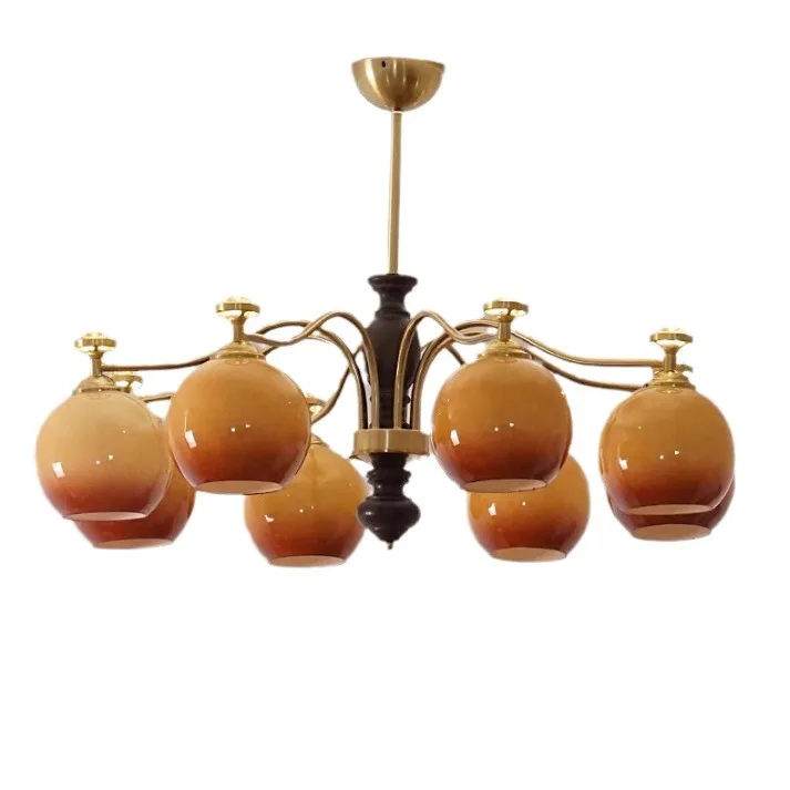 

French, medieval, persimmon, chandelier, American solid wood lamp