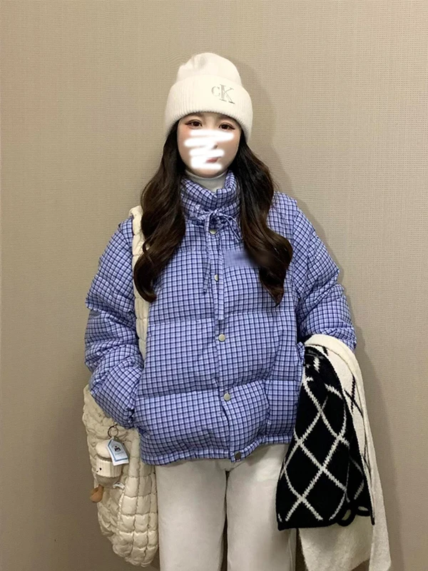 

Winter Thiened Korean Sle Women's Cotton Jaet Plaid Bread Sle Stand Collar Coat Warmth Comfortable Faionable Outerwear