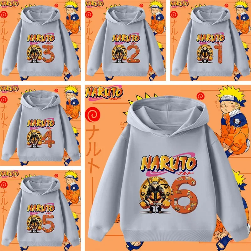 

boys' sports shirt 3-12 years old Naruto children's hooded pullover with digital cartoon prints - girls' casual top for kids,