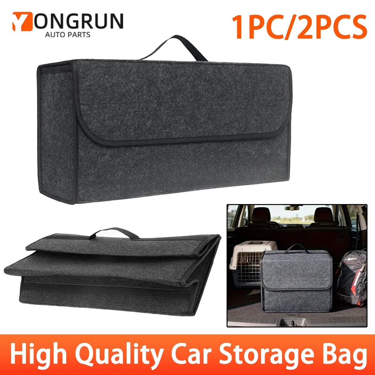 

YONGRUN 1/2PCS Car Folding Storage Bag Trunk Felt Cloth Storage Bag Foldable Felt Box Portable Multifunctional Storage Bag