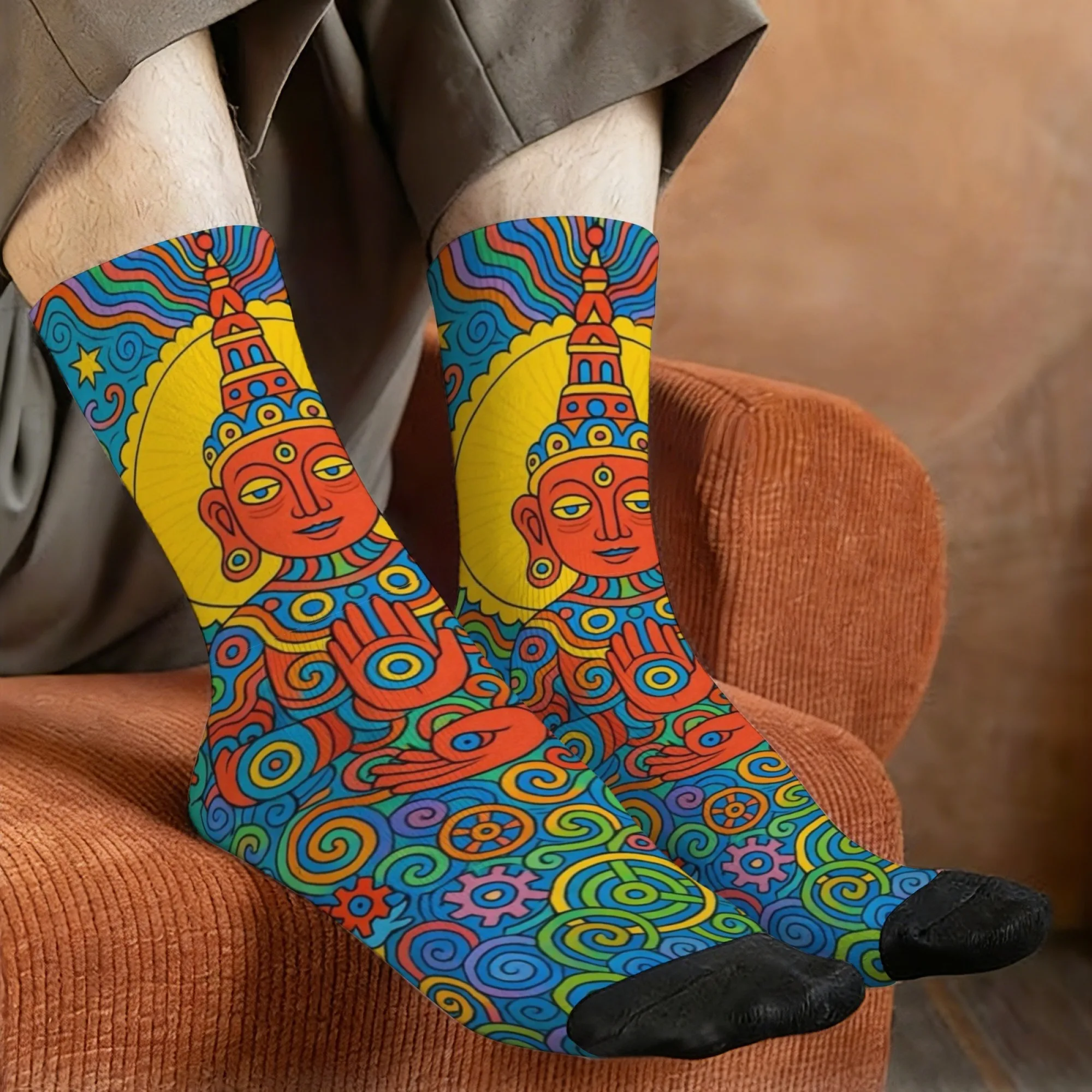 

Мужские носки Novel Harajuku в стиле ретро, ​​психеделические, в стиле дзен, с вьющимся цветочным принтом, удобные, дышащие и нескользящие.