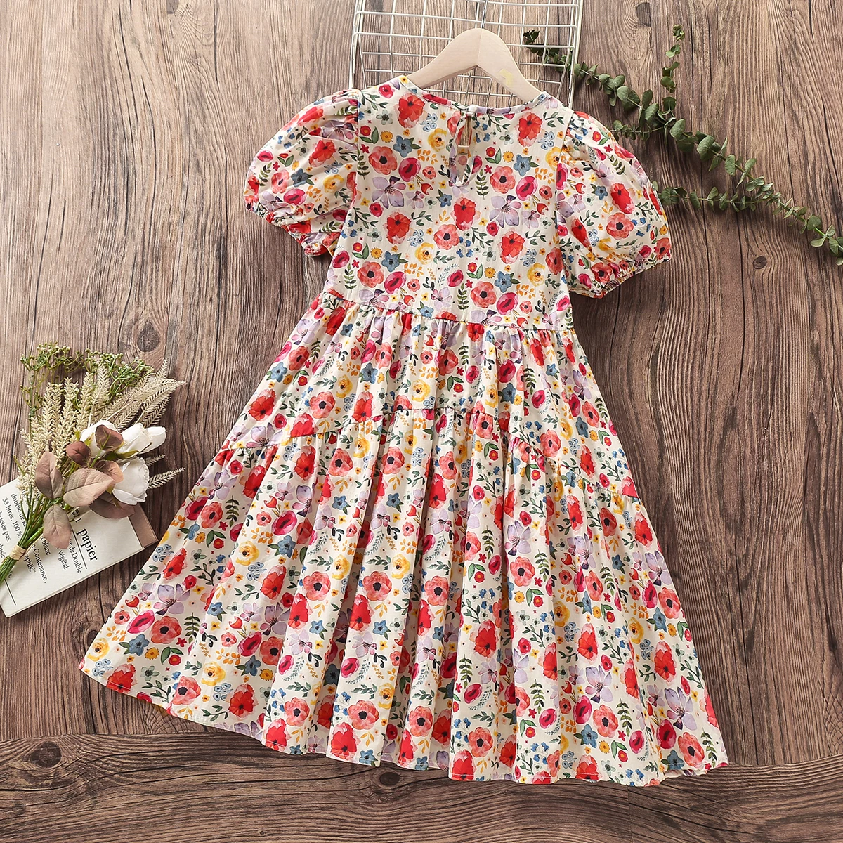 Summer Kids Floral Cotton Dresses for Girls Clothes Baby Party Outfits Teenagers Short Sleeve Children Costumes 4 6 8 9 12 Years