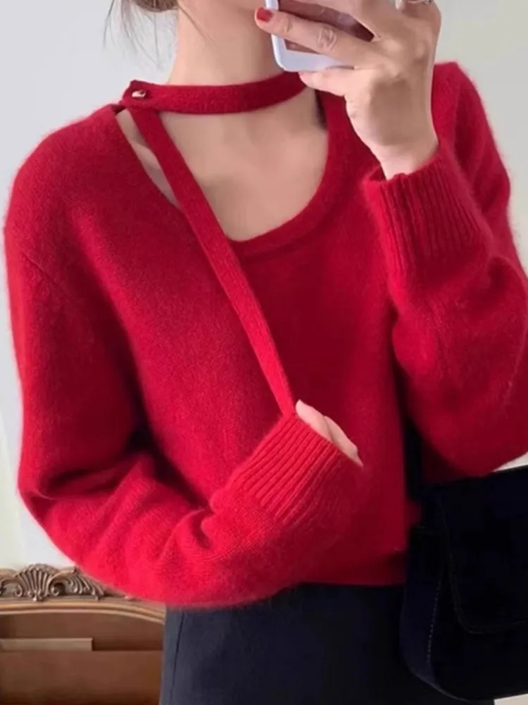 

Ne Hanging Sa Design Color Long Sve Вязаный свитер с капюшоном Повседневная шикарная осенняя новинка Sle Commute Корейская версия