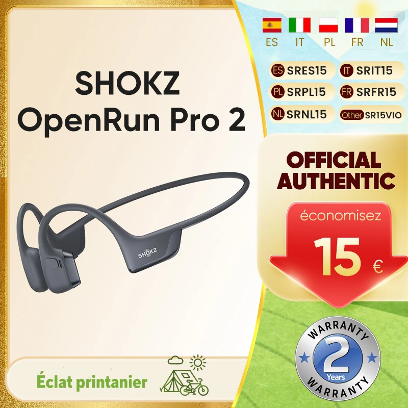 Écouteurs sportifs originaux SHOKZ OpenRun Pro 2 S820, conduction osseuse, sans fil, Bluetooth 5.3, étanches IP55, autonomie de 12 heures