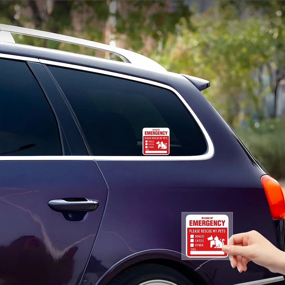 Dog Cat Emergency Waterproof Car Sticker 15x15cm 18x18cm 23x23cm Multi-size Pets Alone Inside Survival Rescue Warning Help Decal