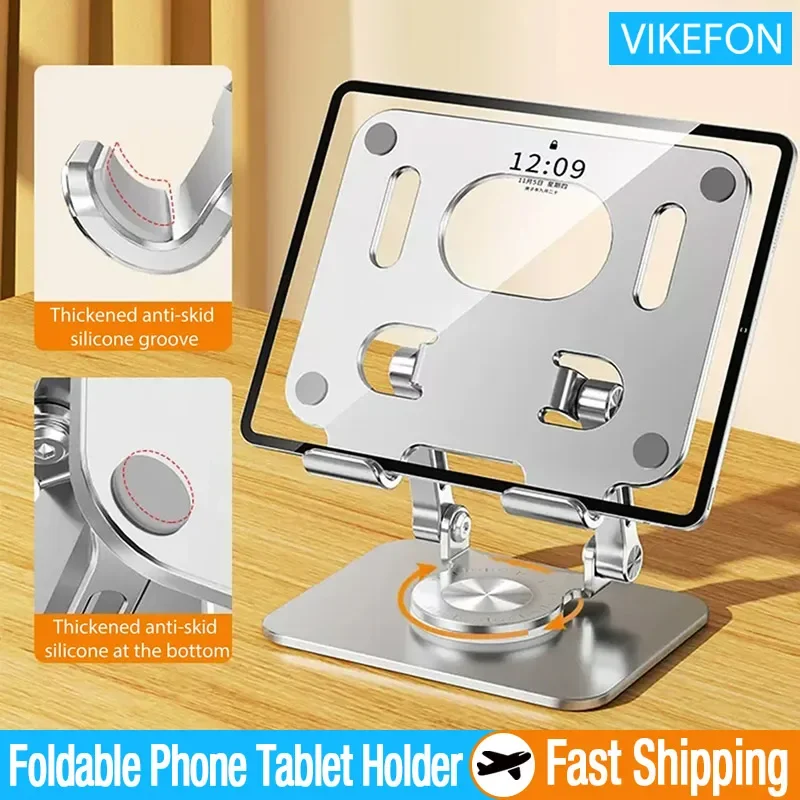 Foldable Mobile Phone Holder 360° Rotating Mobile Phone Tablet Rack Height Adjustable Tablet Holder Desk for All Phones iPad Air