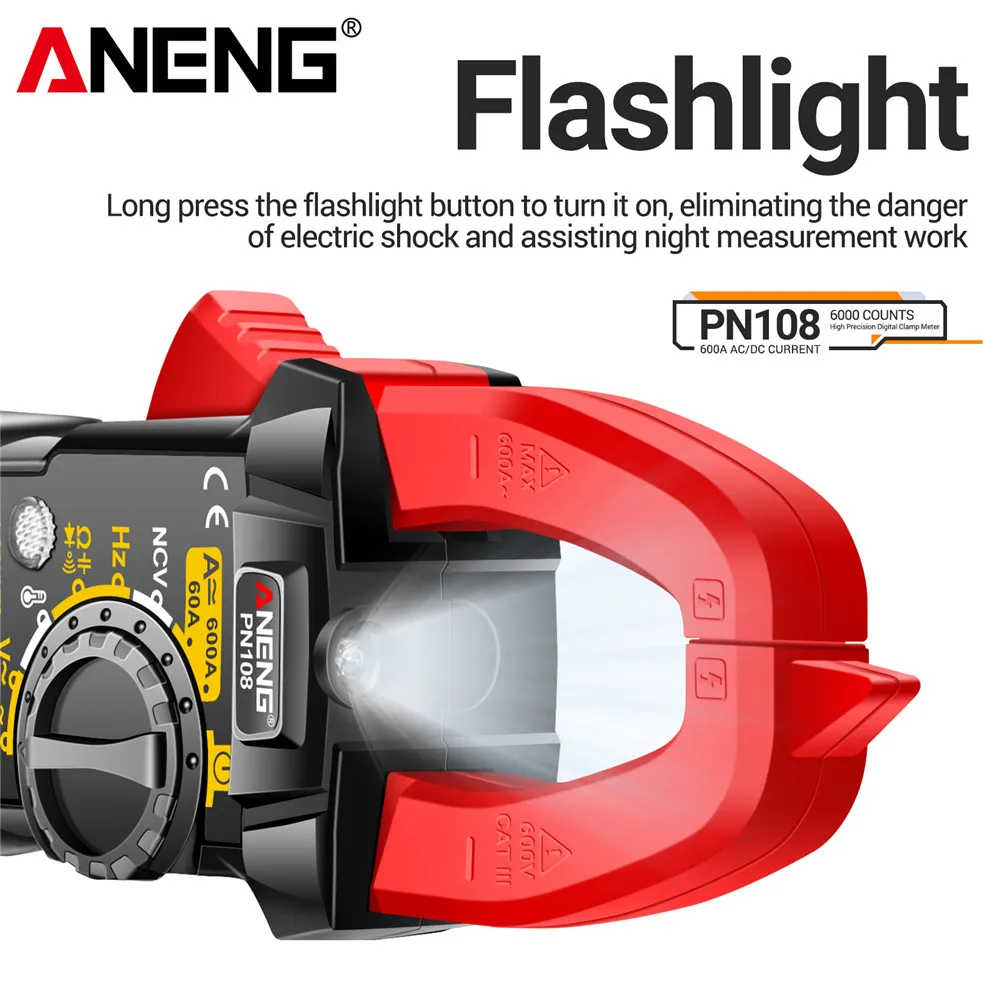 ANENG 디지털 클램프 멀티미터, 고정밀 전류계 도구, 600A 전류 계량기 테스터, AC/DC 전압 전압계, PN108