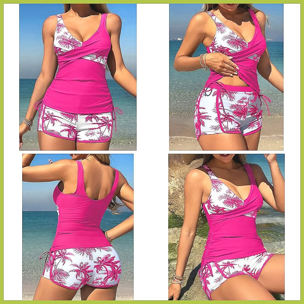 

Push Up Tankini Set Cover Belly Swimwear Two-Piece Bathing Suit for Women Beach Pool