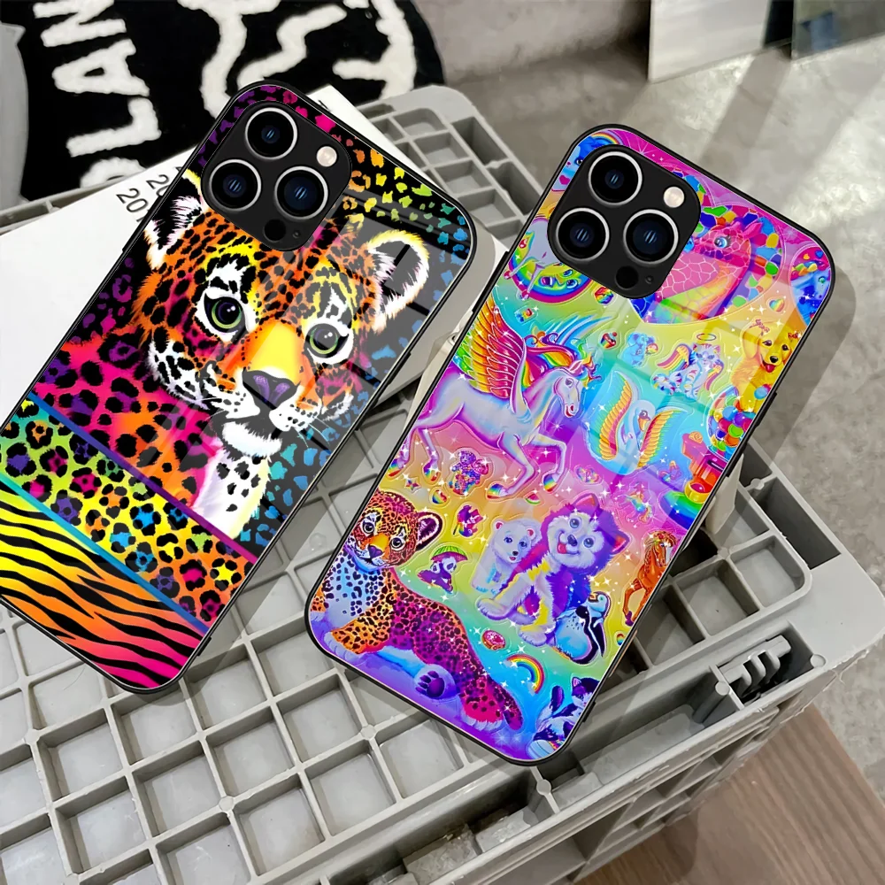 Lisa Frank Phone Case 2023 For IPhone 15 14 Pro 13 11 12 XR XS MAX 7/8 X Plus 13 Black Glass Covers