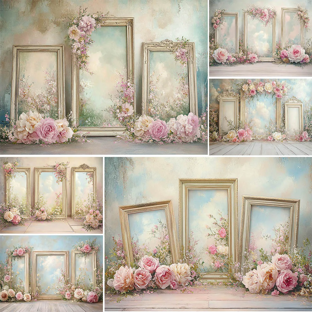 Spring Photography Background Colorful Flowers Palace Arch Window Decoration Adult Female Portrait Photo Backrops Studio Props