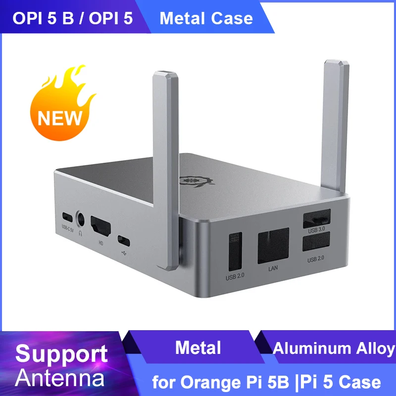 

Orange Pi 5 5B Metal Case Gray Aluminum Alloy Shell Optional Antenna for Orignal OPI 5 5B Development Boards