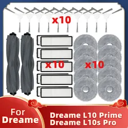 Compatible con Dreame Bot L10 Prime / L10s Pro Suministros Piezas de Repuesto para Robot Aspirador Cepillo Lateral Principal, Filtro Hepa, Reemplazo de Paño de Limpieza