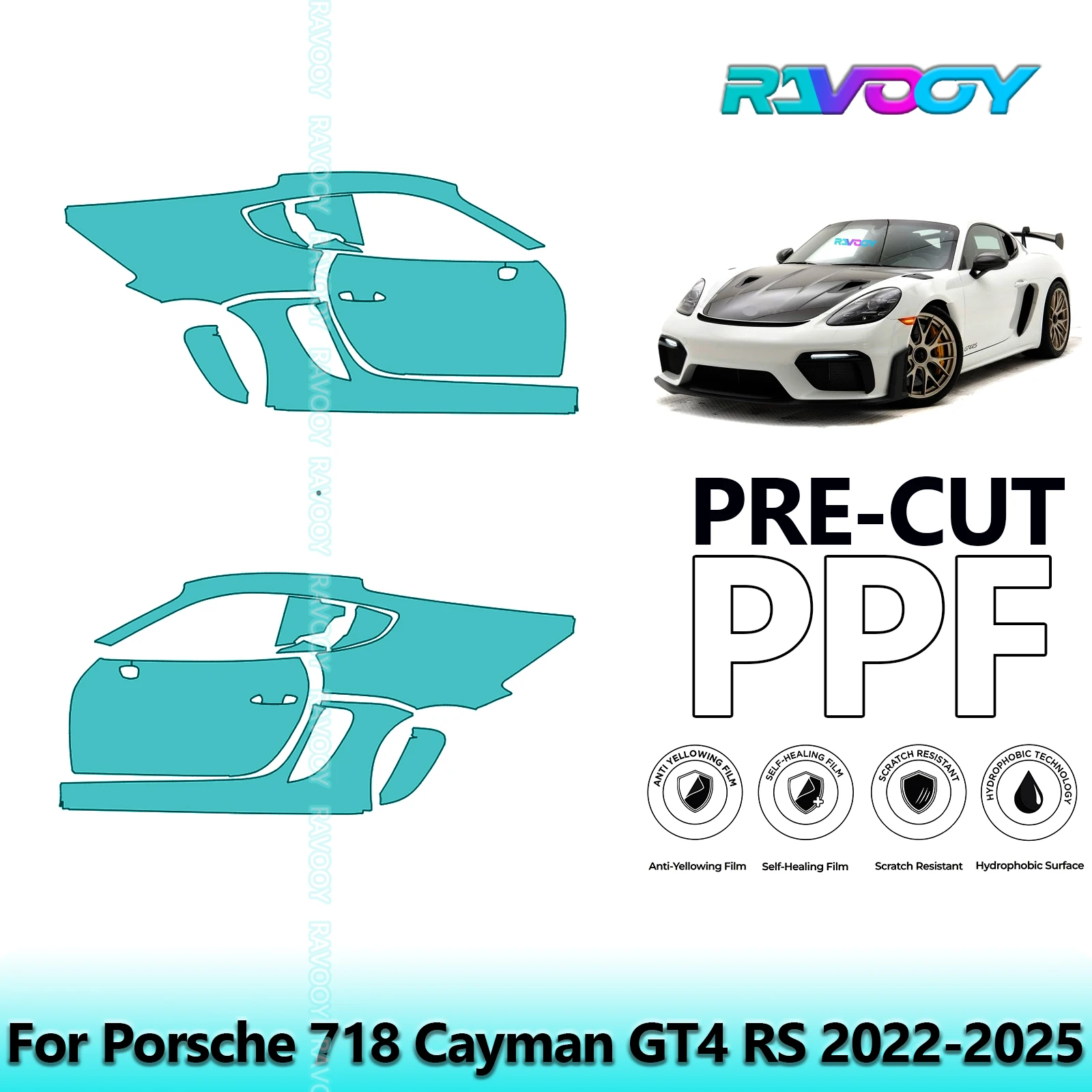 

For Porsche 718 Cayman GT4 RS 2022-2025 8.5mil Clear Matte Pre-Cut PPF Door & A/B Pillar Kit TPU Paint Protection Film Set