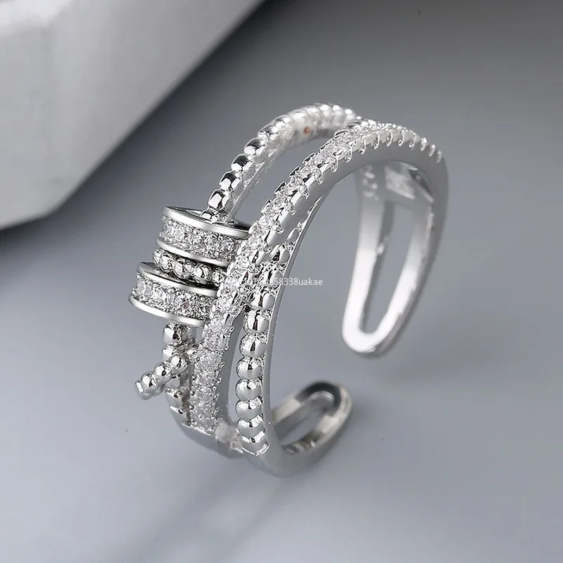 1pcs Zircon Beads Cross Fidget Ring with Card for Women Anti Stress Adjustable Anxiety Ring Aesthetic Ring Vintage Jewelry Gifts