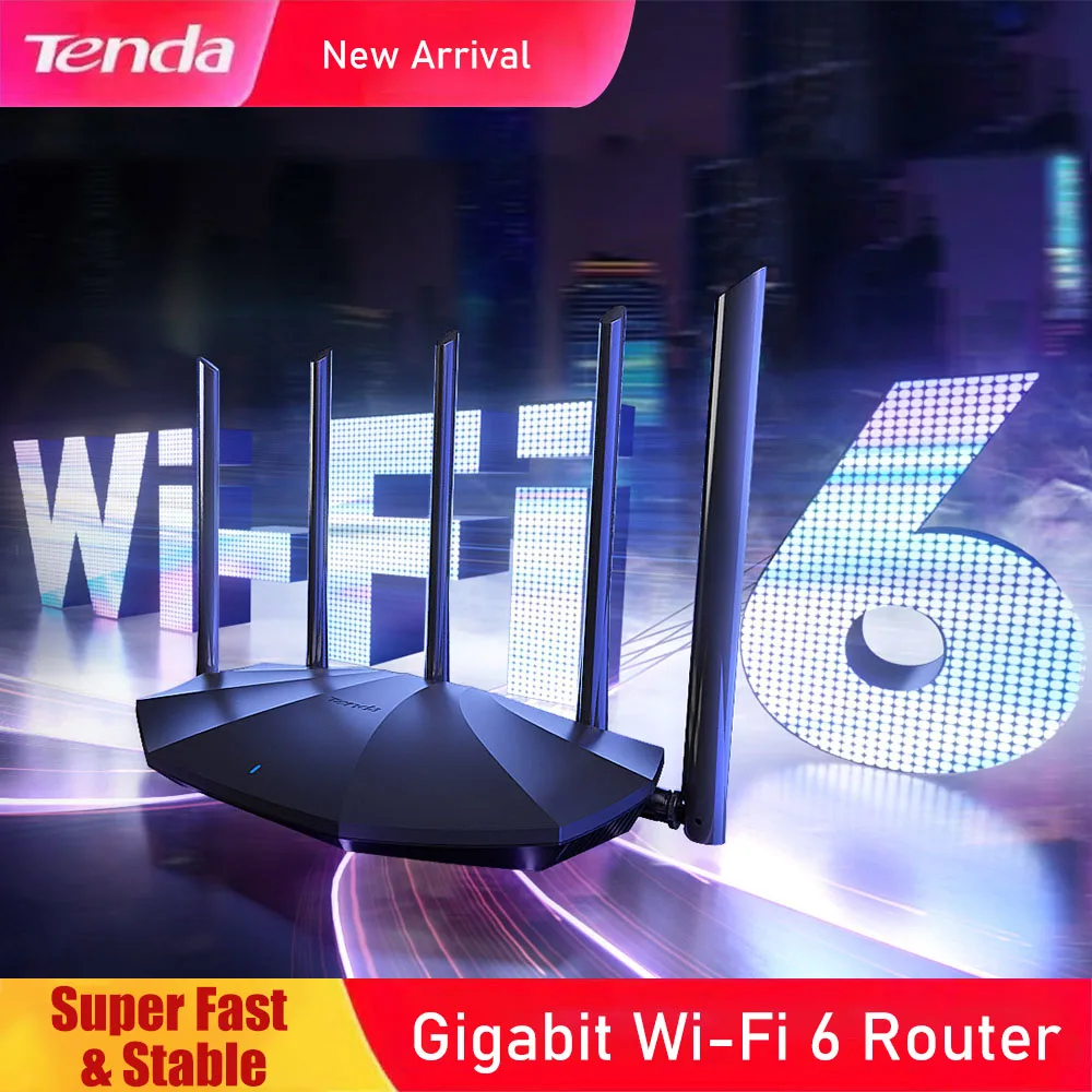 Tenda AX WiFi6 Smart Router Dual Band 2.4G & 5G 1501Mbps Gigabit Port Routor With 5* 6dBi High Gain Antenna IPv4 & IPv6