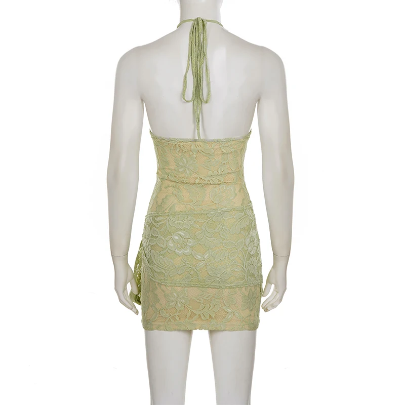 فستان قصير مثير باللون الأخضر من SUCHCUTE للنساء بدون أكمام وظهر قصير بطيات فستان أنيق ضيق للحفلات والعطلات