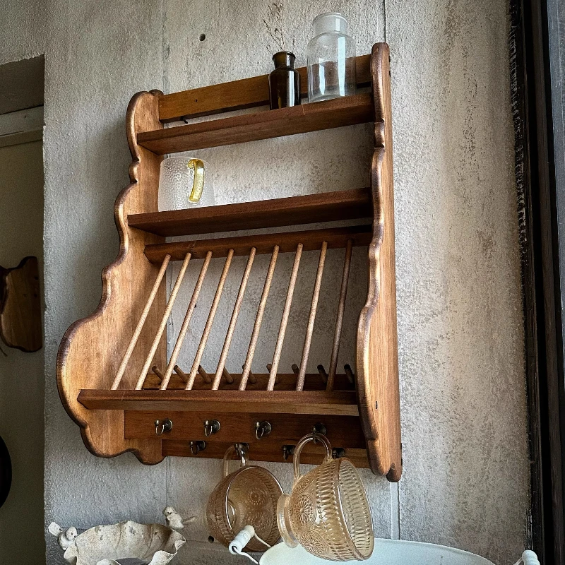 

‌Mid-Century Wood Wall Cabinet Floating Shelf for Kitchen Storage Vintage Hanging Cupboard Dishware Pantry Organizer