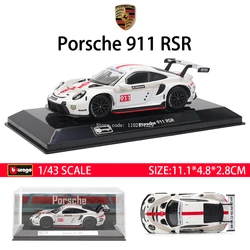 Bburago 1:43 Porsche 911 RSR Audi S1 C8R Alfa GTAm Porsche Alloy Luxury Vehicle Diecast Pull Back Cars Model Toy Collection Gift