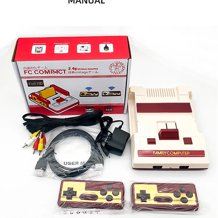 2025 red white HB-102 HD Wireless/wired TV Video Game Console Home for FC/NES 2.4G Wireless Double 188 Games Support Yellow Card