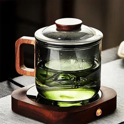 520ml Heat Resistant Glass Tea Infuser Cup with Filter and Wooden Handle Office Tea Separation Tea Mug Flower Tea Infused Cups