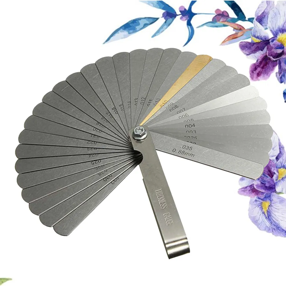 32Pcs Feeler Gauge Brass Thickness Blades Foldable Design Metric and Sae Dual Marked Tool for Precise Width Testing