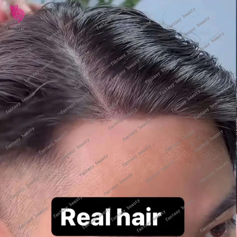 

Прочный полный невидимый кожаный мужской парик из искусственной кожи 1B40 1B65 серый, черный человеческие волосы, дешевая мужская система замены парика, капиллярный протез