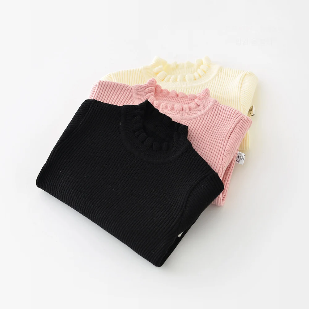 Autumn New Baby Sweaters Ruffle Collar Infant Gilrs Knit Pullover Base Color Toddler Knitwear