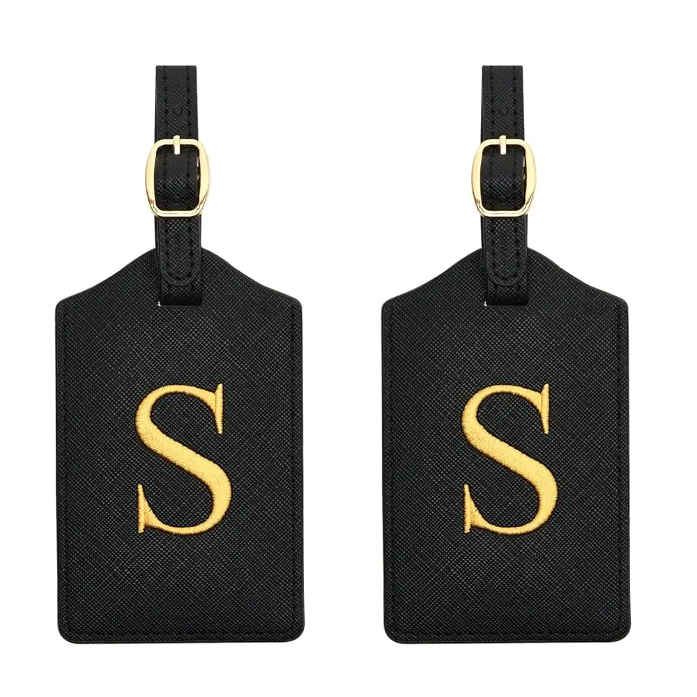 

2 Pcs Initial Monogrammed PU Leather Embroidered Luggage Tags for Suitcases & Bags (S)