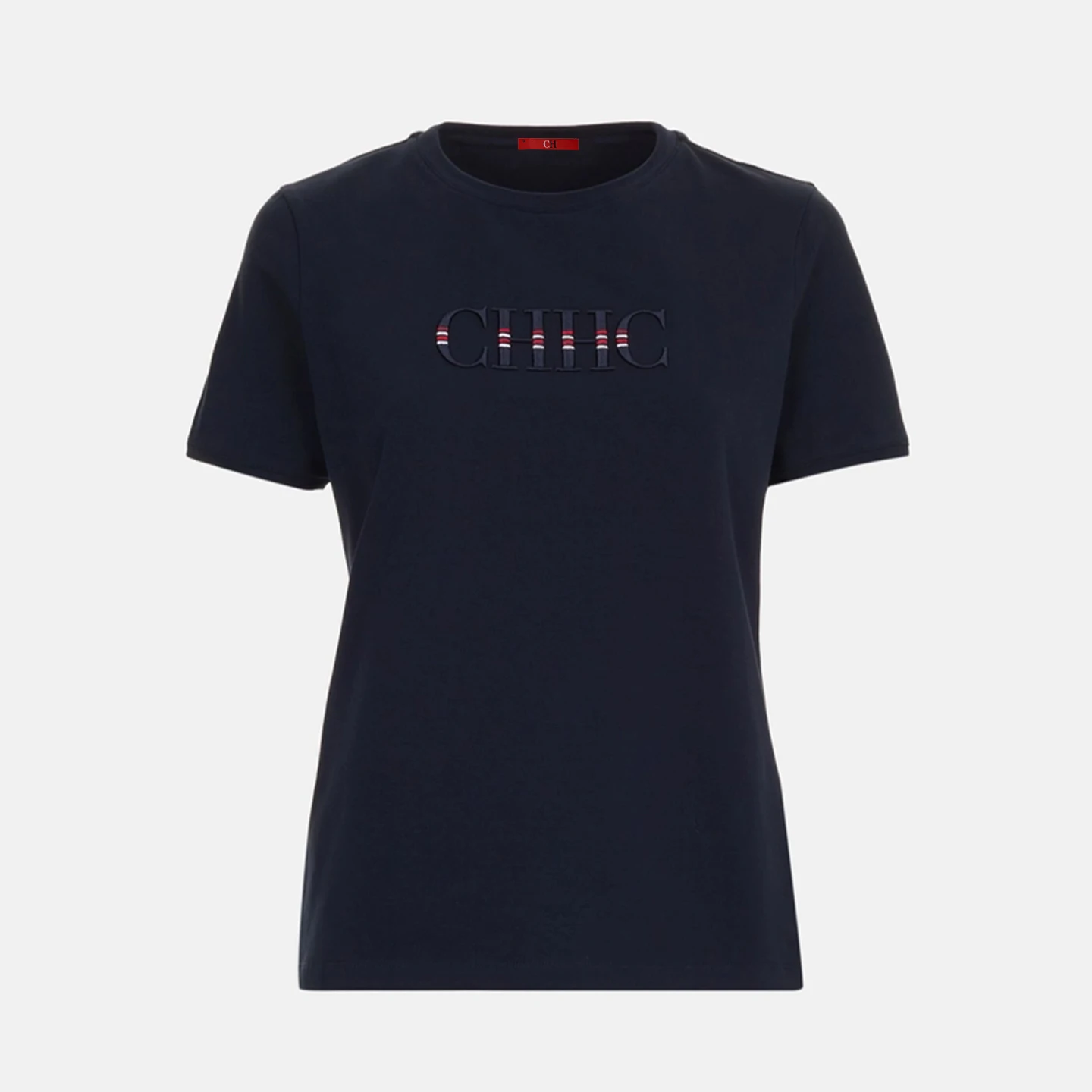 CH Embroidered Letter Short Sleeve T Shirt Women Crew Neck Regular Fit Sporty Casual Breathable Fabric Daily Tops