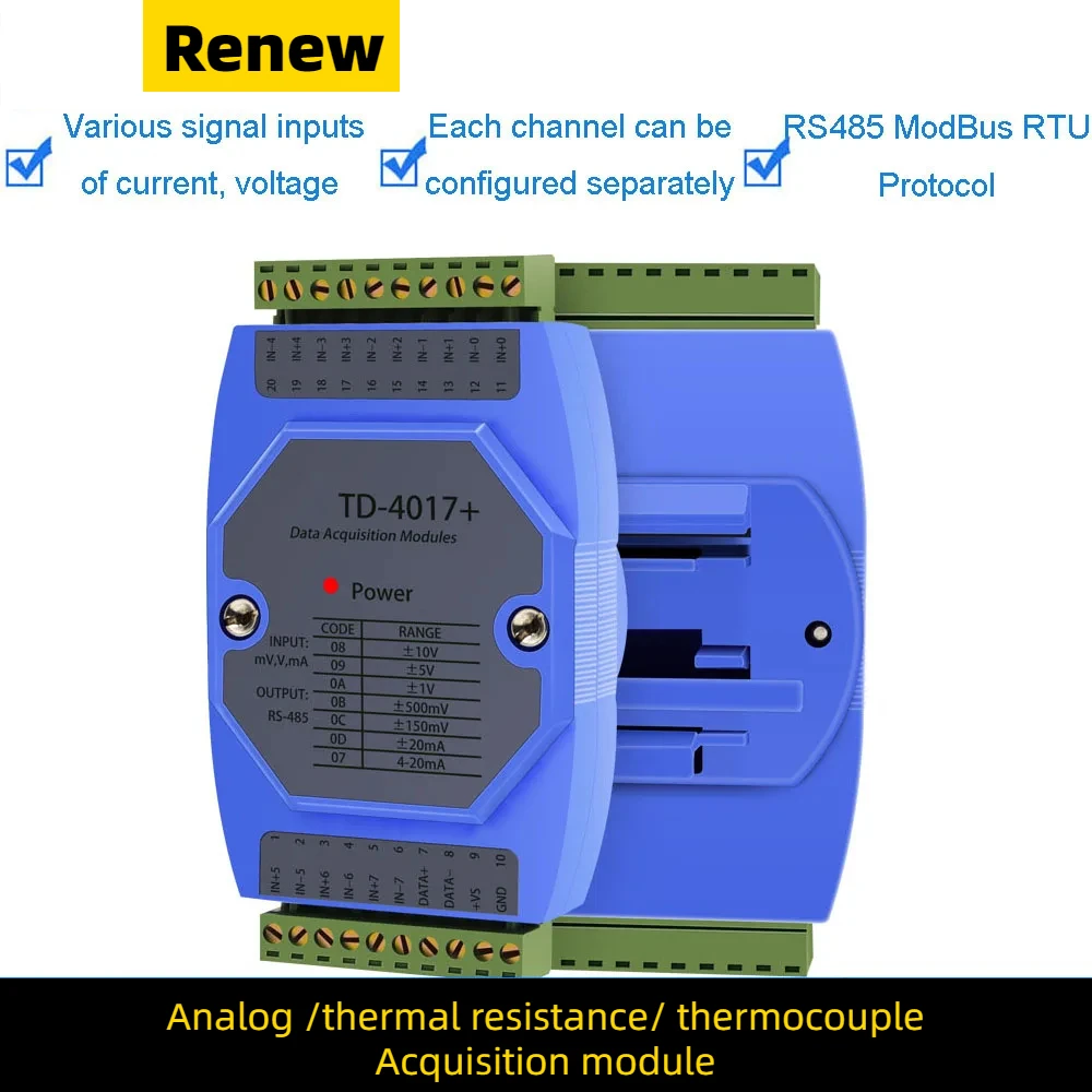 4 8 16 channel intelligent analog input data acquisition module modbus voltage and current signal transmitter independent set