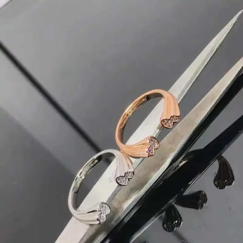 

High version 18k rose gold plated with diamonds, full diamond double gourd enamel ring SENLIN