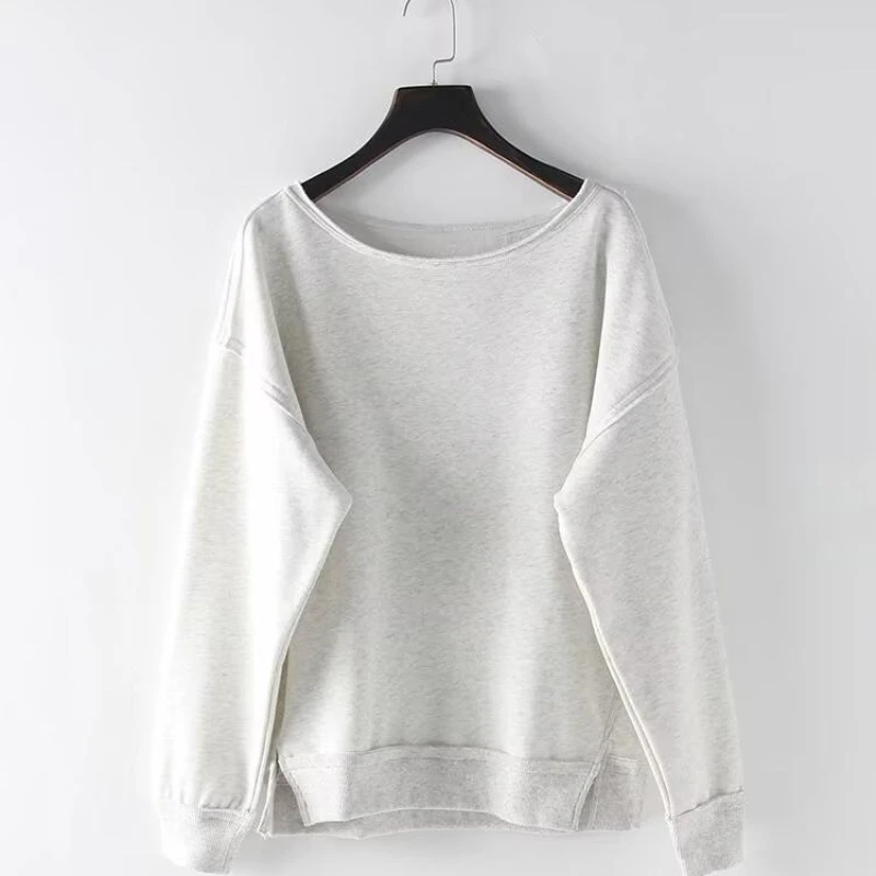 Women's Diagonal Pullover Sweatshirt 2024 Autumn Casual Tops for ladies Sexy and Versatile Long- sleeves for Female