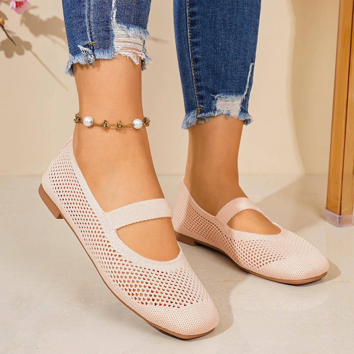 Damen Flache Schuhe Slip-on Faltbare Loafer für Frauen Quadratische Spitze Einzelschuhe Ausgehöhlte Modische Mutter-Freizeitschuhe für Damen – Detail 2