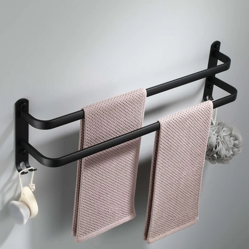 رف مناشف معلق من الألومنيوم أسود للمساحات ، عمود تعليق للمرحاض ، 3 طبقات بدون تثقيب