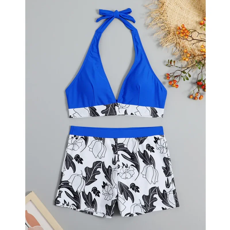 Fato de banho estampado de verão feminino, conjuntos tankini femininos, moda praia, roupa de banho, roupa de piscina para meninas, 2 peças