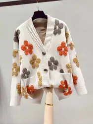 2025 Autumn And Winter Fashion New Women's Knitted Long-sleeved V-neck Sweater Cardigan Jacket Women Loose Casual Jumper Top